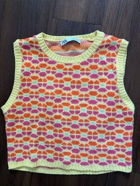Zara Colorblock Knit Sleeveless Vest - Yellow, Pink & Orange